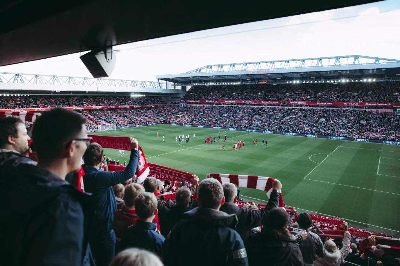 Crowd at a stadium near Maldron Hotel Liverpool City Centre
